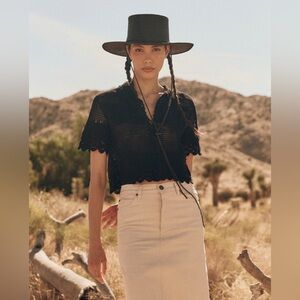 The Crochet Polo Top in Black